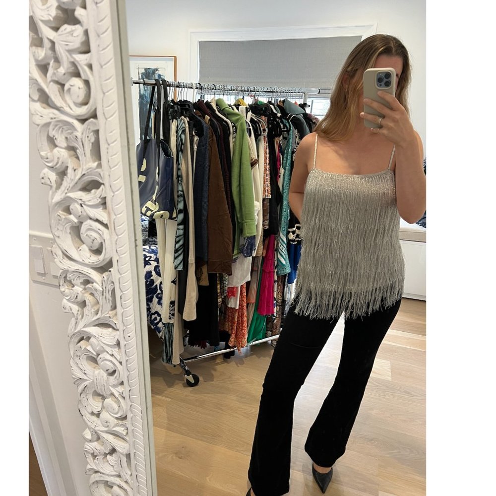 Rachel Zoe Metallic Silver Fringe Top